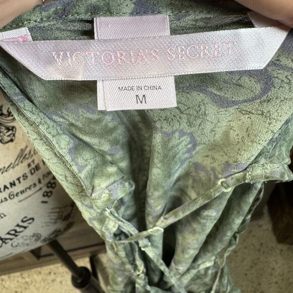 VTG Y2k Victoria's Secret Silk Green Paisley Mini Slip Dress Sz M Side Ties RARE - Picture 8 of 10